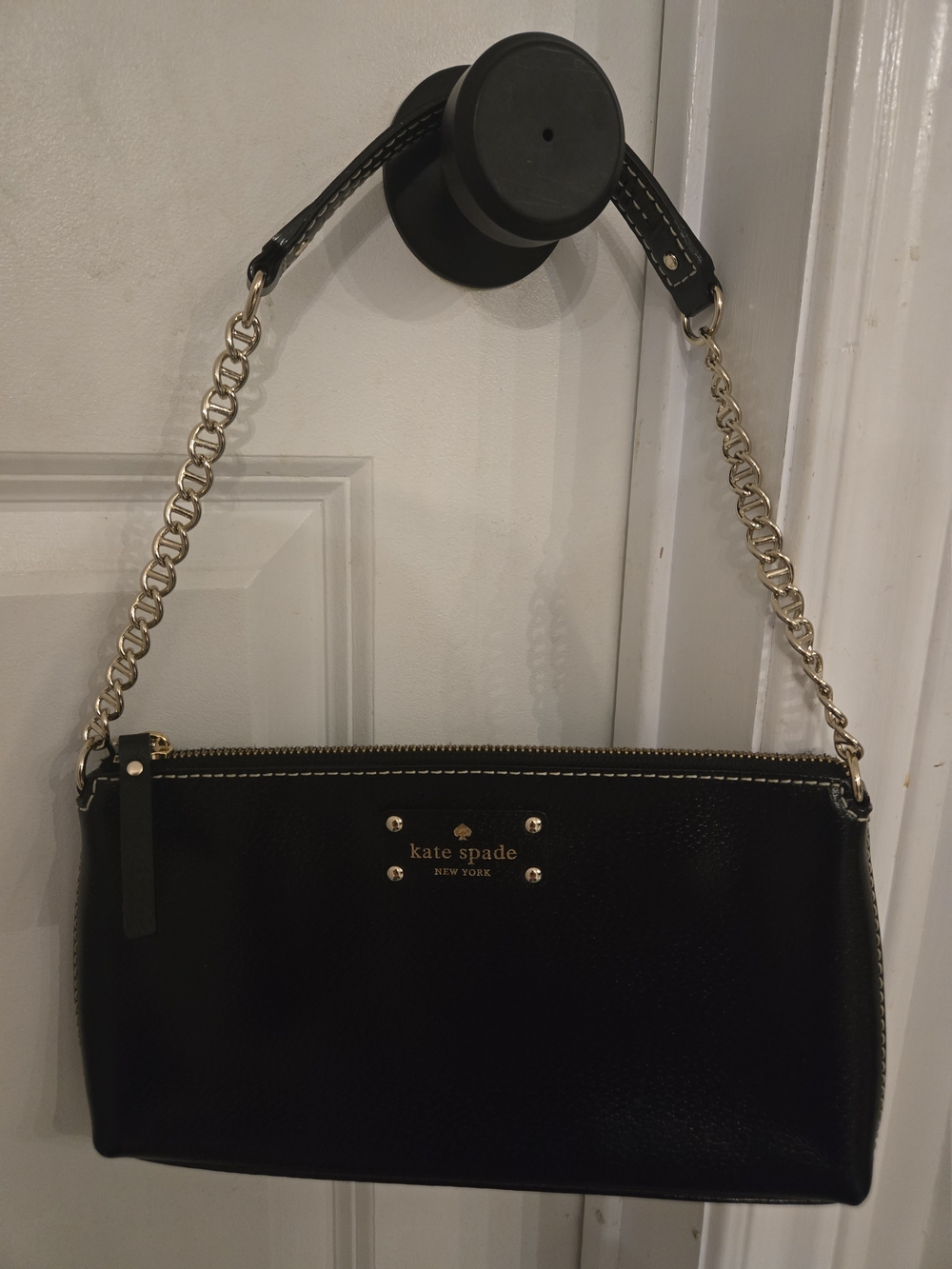 Kate Spade Black Leather Shoulder Bag with Gold Chain Strap
